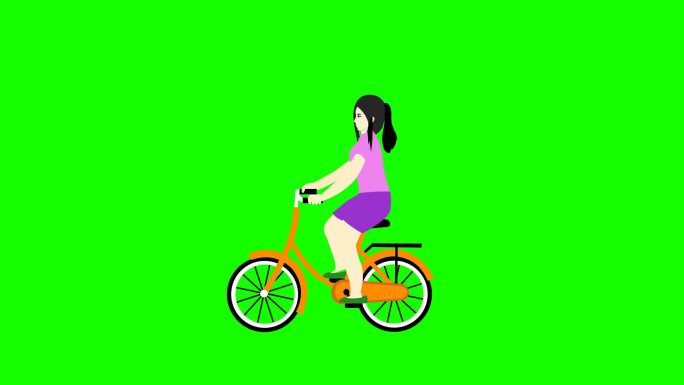 可爱女孩骑着自行车郊游透明通道
