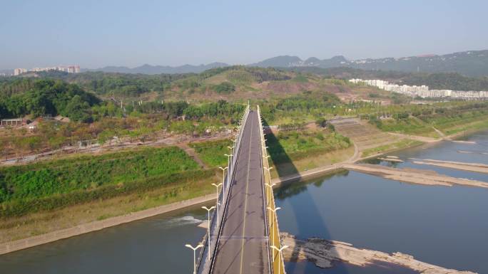 航拍广阳岛桥梁空镜头