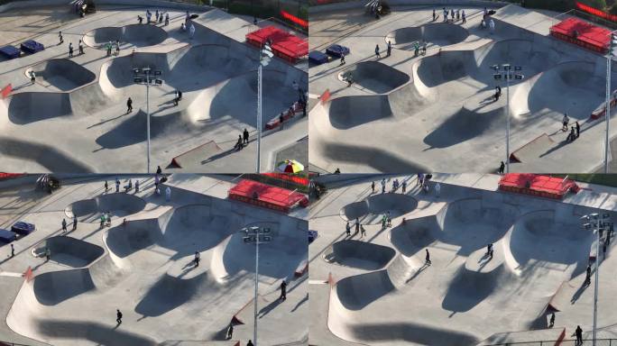 滑板运动场街头文化活力街区滑板U池航拍