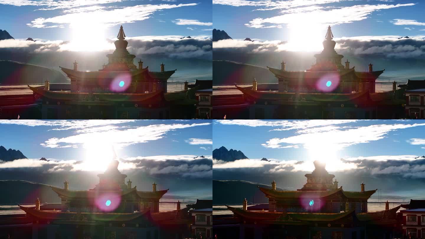 川西塔公寺清晨日出航拍