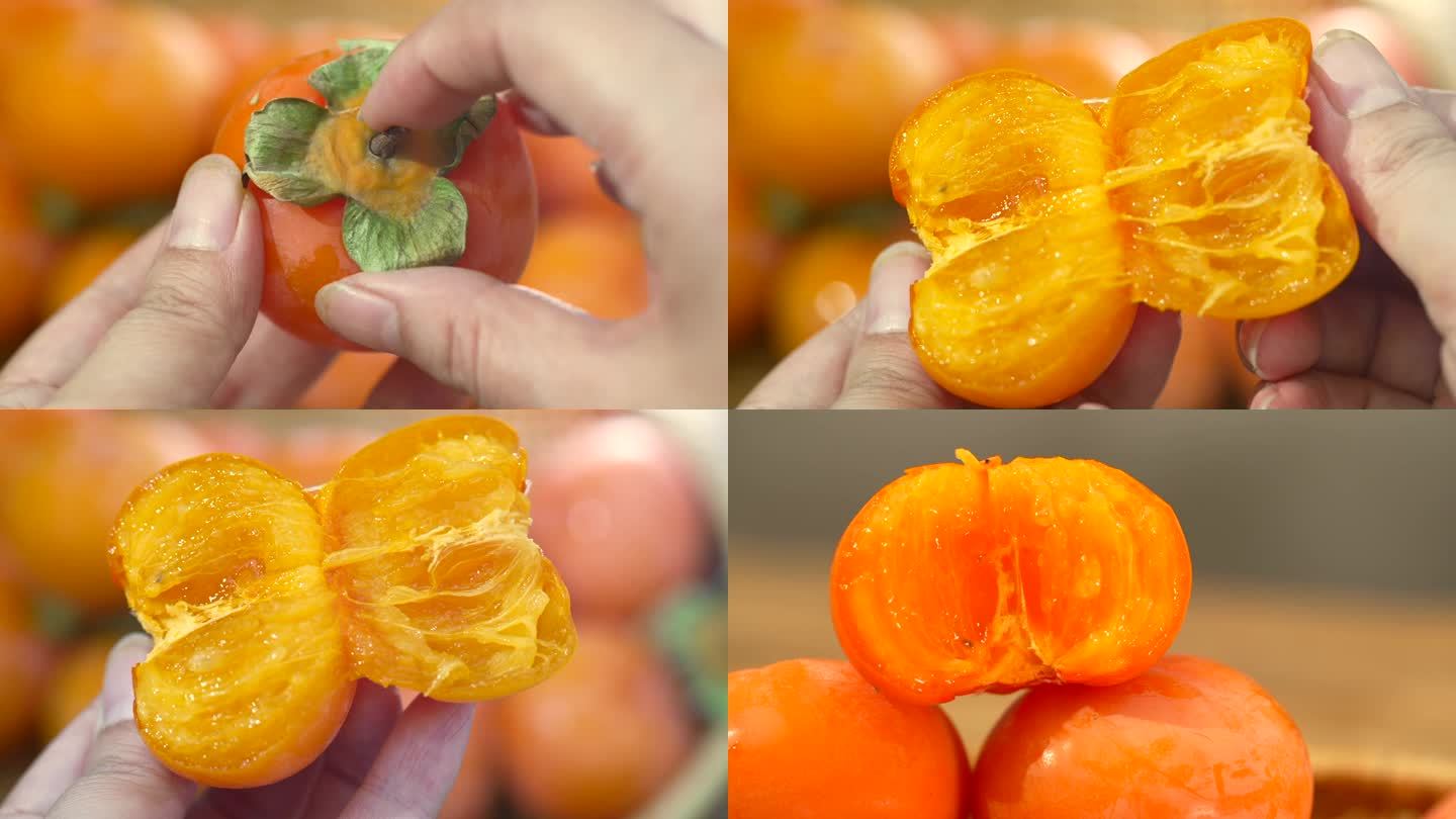秋天成熟的柿子实拍视频