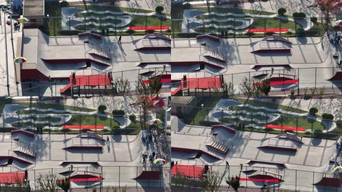 滑板运动场街头文化活力街区滑板U池航拍