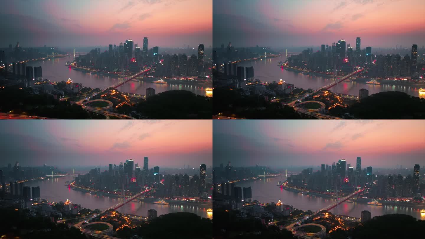 重庆东水门长江大桥黄昏夜景航拍