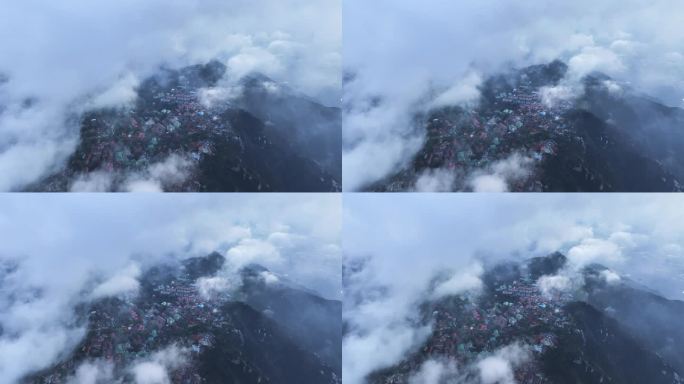 庐山云雾与牯岭镇鸟瞰航拍视频