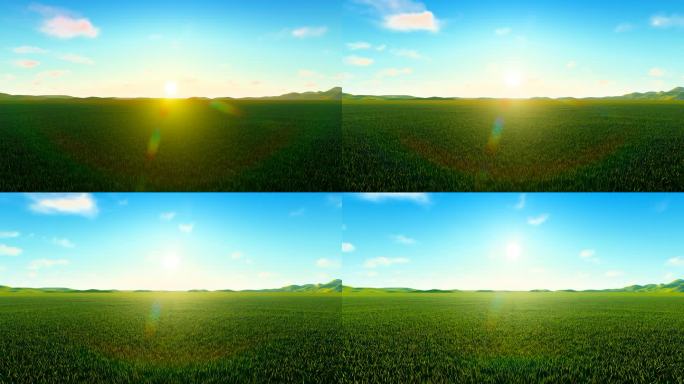 内蒙古大草原早晨太阳升起照亮大地
