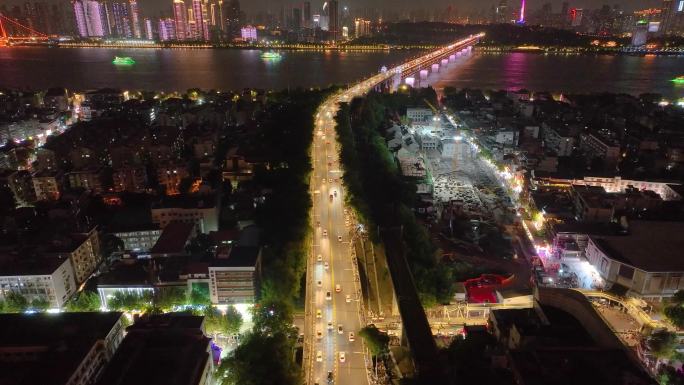 武汉黄鹤楼公园武珞路夜晚夜景航拍湖北武昌