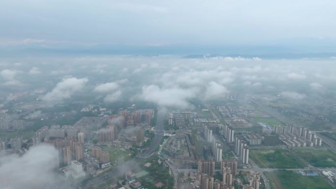 成都市彭州市城区穿云航拍 城市风景