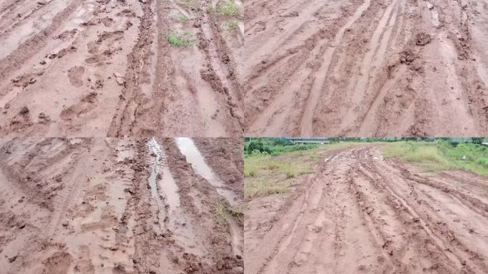 黄泥土路 农村泥地泥泞路下雨后的积水路面