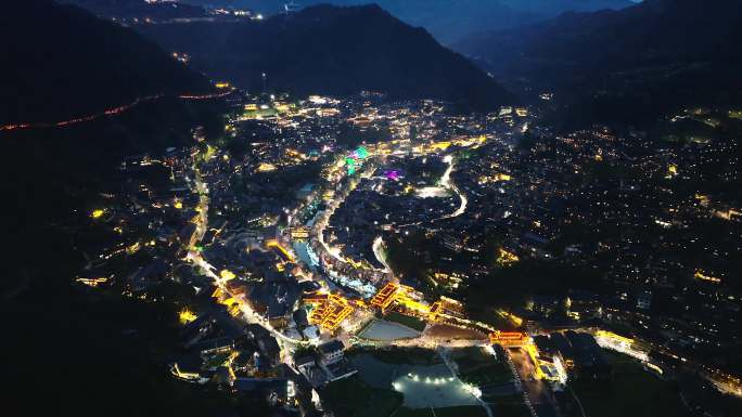 贵州西江千户苗寨夜景航拍