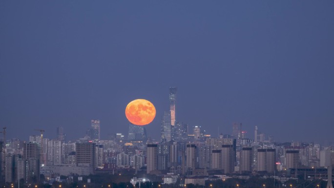 高清实拍中秋北京城市圆月升月