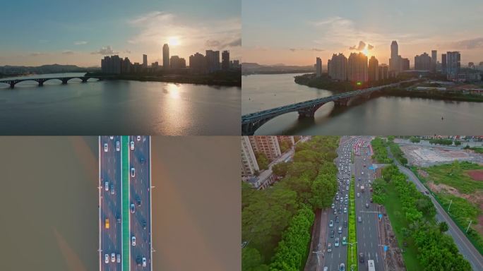 惠州东江大桥日落4K航拍