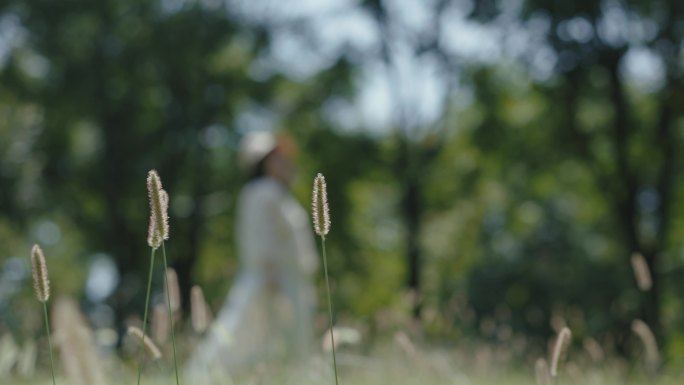 女人户外踏青漫步野外