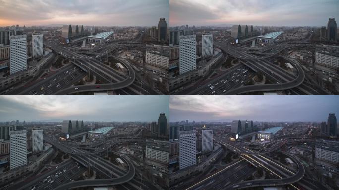 高清实拍北京西直门立交桥日转夜延时摄影