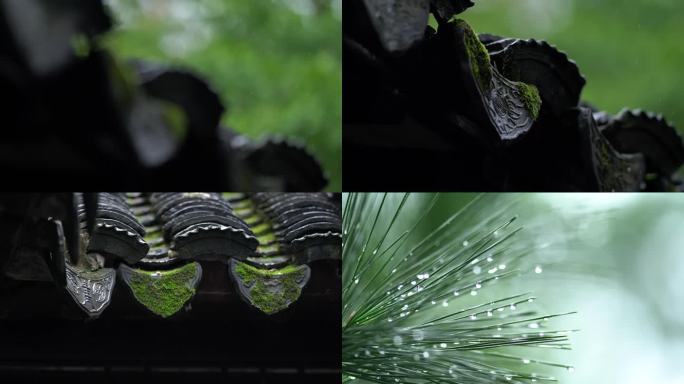 中式意境园林屋檐落雨滴水