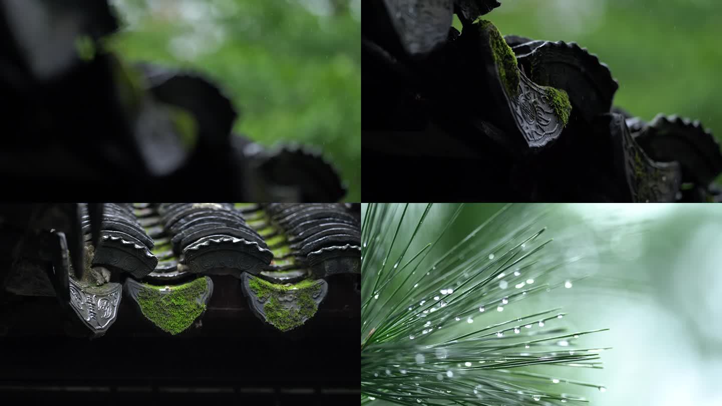 中式意境园林屋檐落雨滴水
