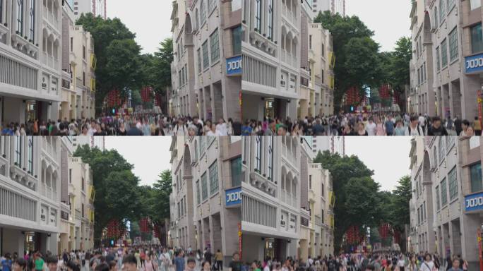 4K实拍，广州北京路步行街周末逛街的市民