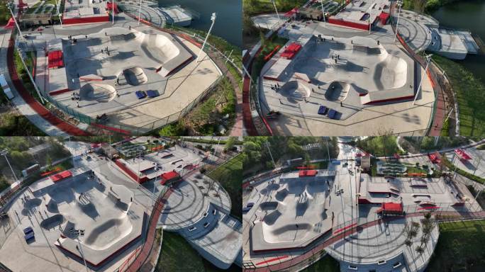 滑板运动场街头文化活力街区滑板U池航拍