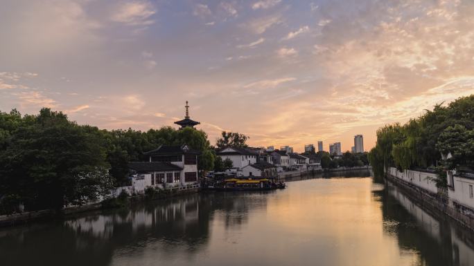 寒山寺日落晚霞延时