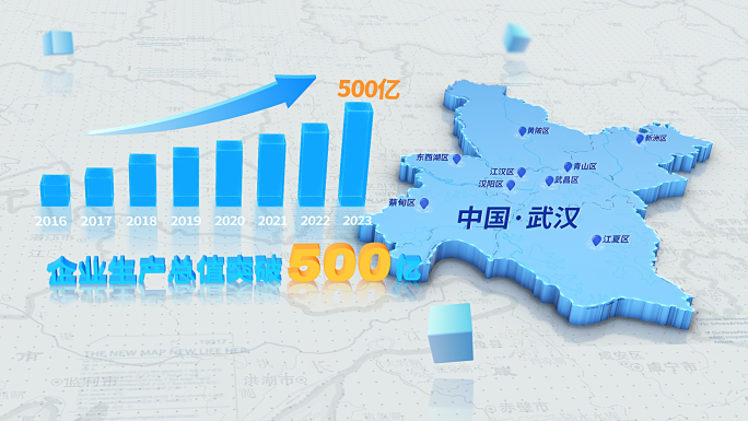 武汉区位分布 企业公司高端明亮立体地图