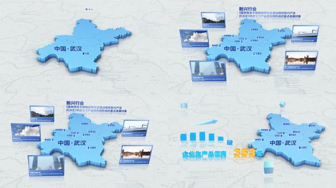 武汉区位分布 企业公司高端明亮立体地图