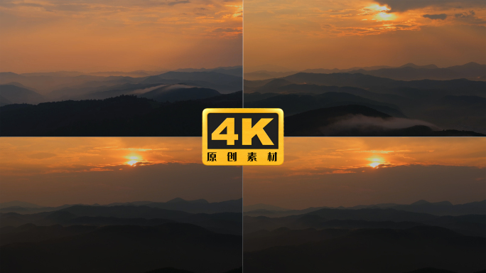 4K-远山日落，远山含岫，野树烟笼