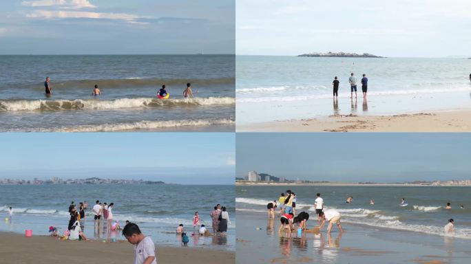海边沙滩亲子时光玉沙湾沙滩风景游客