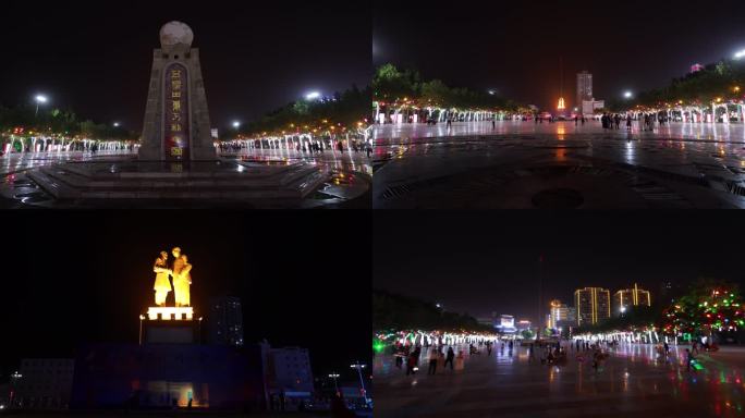 8K新疆和田地区和田市中心夜景团结广场