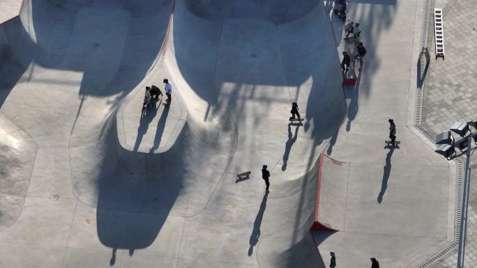 滑板运动场街头文化活力街区滑板U池航拍