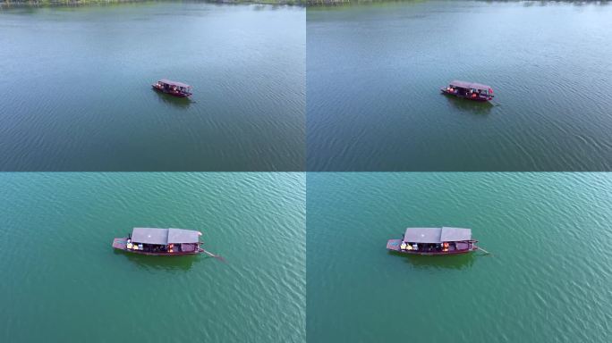 杭州湘湖坐摇橹船游玩