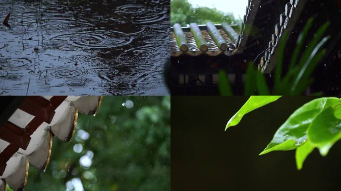 烟雨江南：古建筑屋檐的雨滴