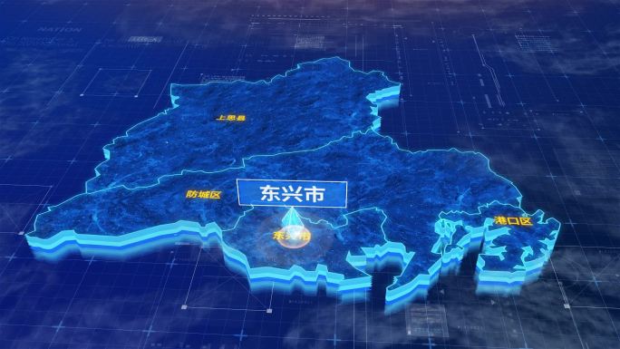 防城港市东兴市三维蓝色科技地图