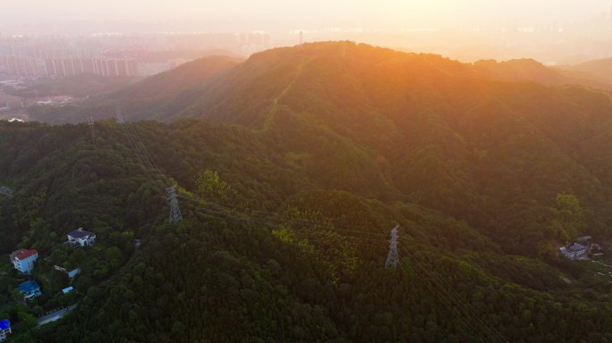 4K长沙谷山森林公园日出城市航拍