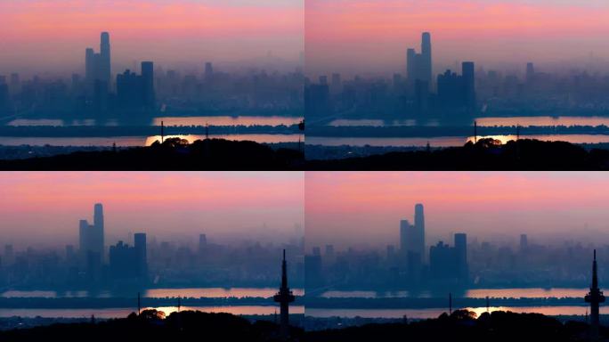 4k长沙岳麓山日出城市航拍