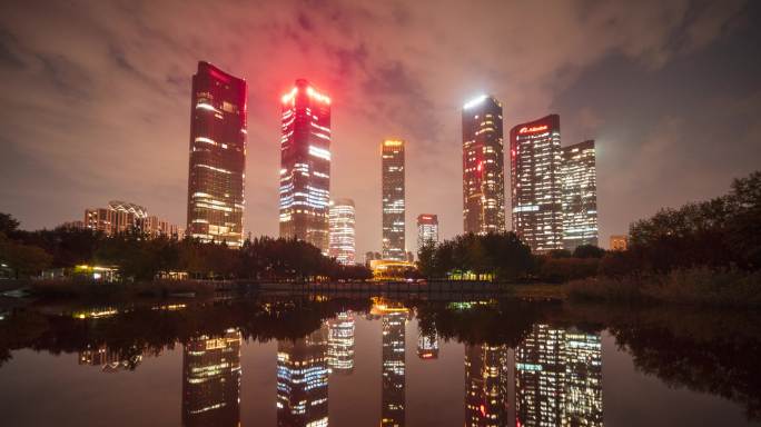 北京望京CBD楼群夜景延时