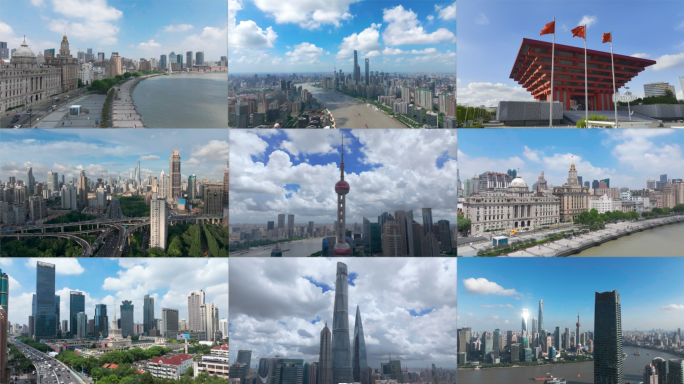 【4K60帧】上海各地标蓝天白云航拍