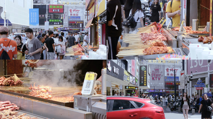 东门步行街美食街人流逛街人群实拍视频素材