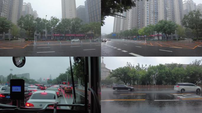 下大雨的路上瓢泼大雨下雨天汽车等红绿灯