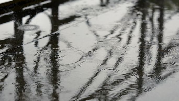 雨水打在地面时溅起的水花慢动作