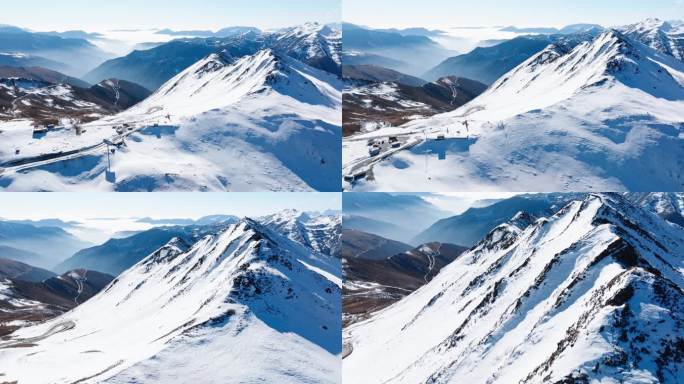 航拍四川夹金山雪山延绵自然风光冬天雪景