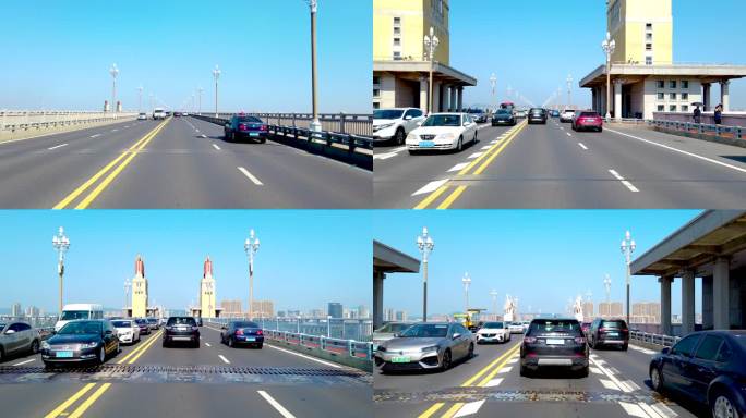汽车行驶在南京长江大桥上