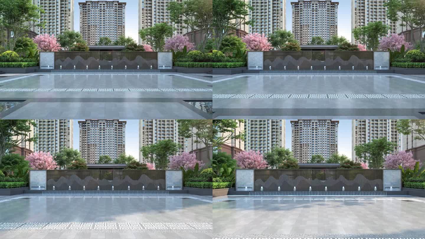 新中式小区景观墙三维动画