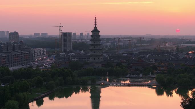 航拍江苏省淮安市涟水县五岛公园城市风光