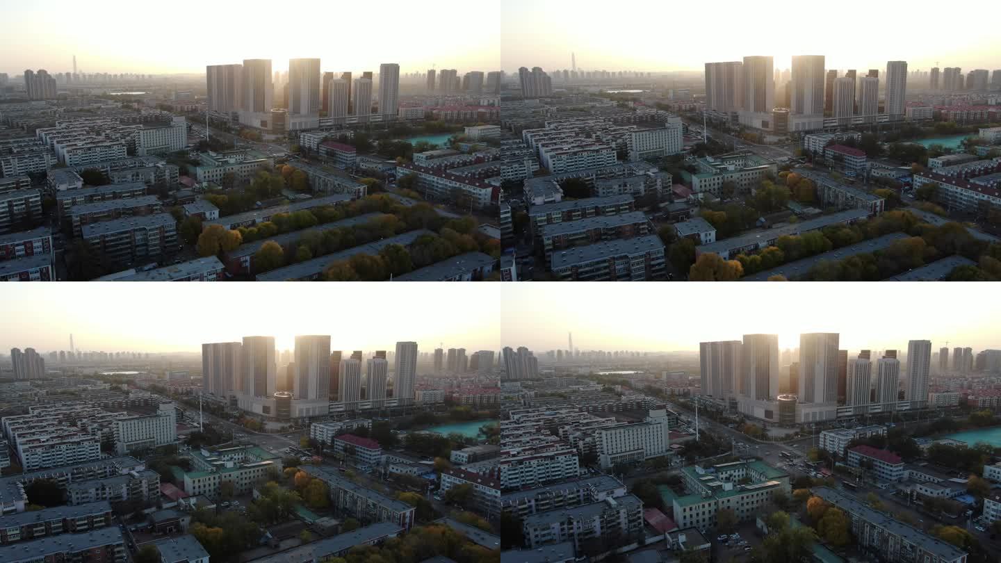 清晨宁静的城市航拍空镜