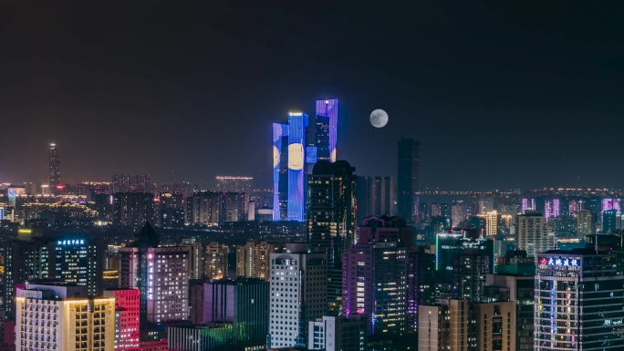 南京大月亮 河西金鹰世界夜景延时