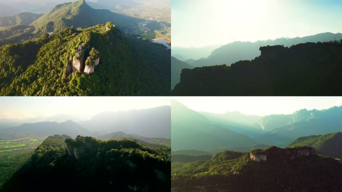 四川江油窦团山夕阳航拍美景