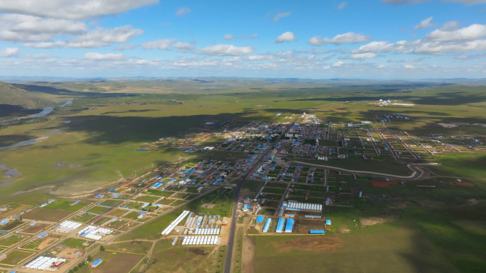 内蒙古城镇 大草原航拍全景