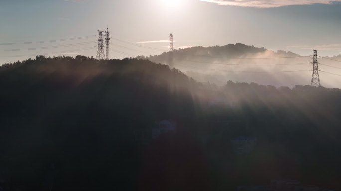 4K长沙谷山森林公园日出城市航拍