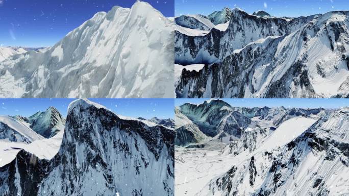 大气雪山 航拍雪山 冬天大雪