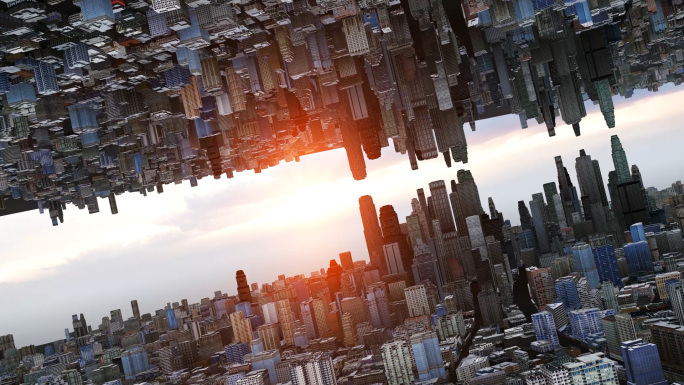 4K抽象倒立镜像城市