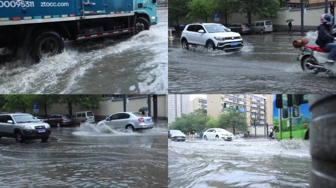 西安突发暴雨路面积水严重